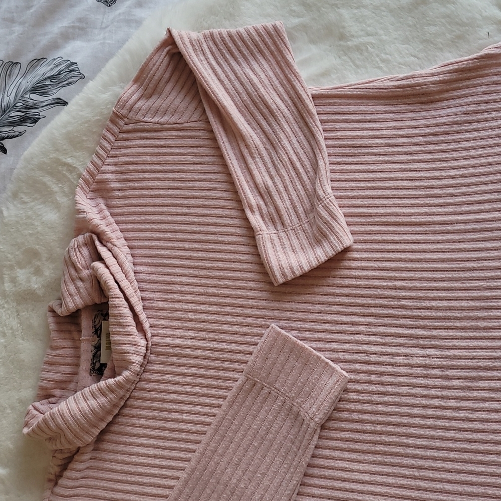 Maeve Anthropologie Light Pink Ribbed Cowl Turtleneck Sweater Medium - Picture 4 of 13